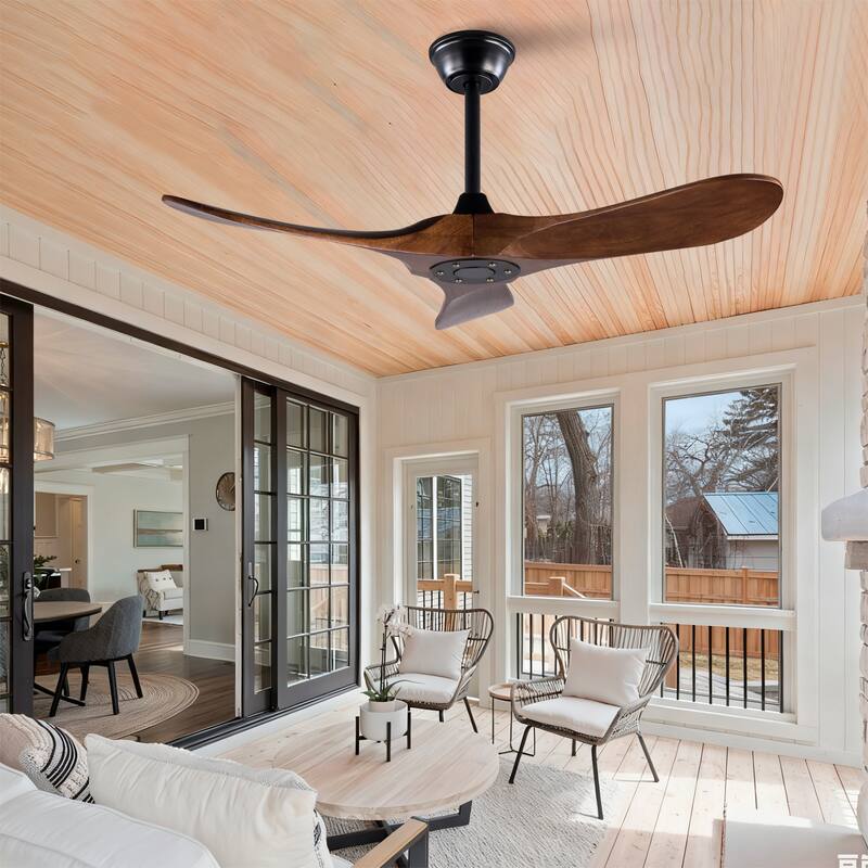 42" Solid Wood Ceiling Fan, Outdoor, 3 Blade, No Light, for Patio Living Room Bedroom Porch, Remote Control, Water Resistant