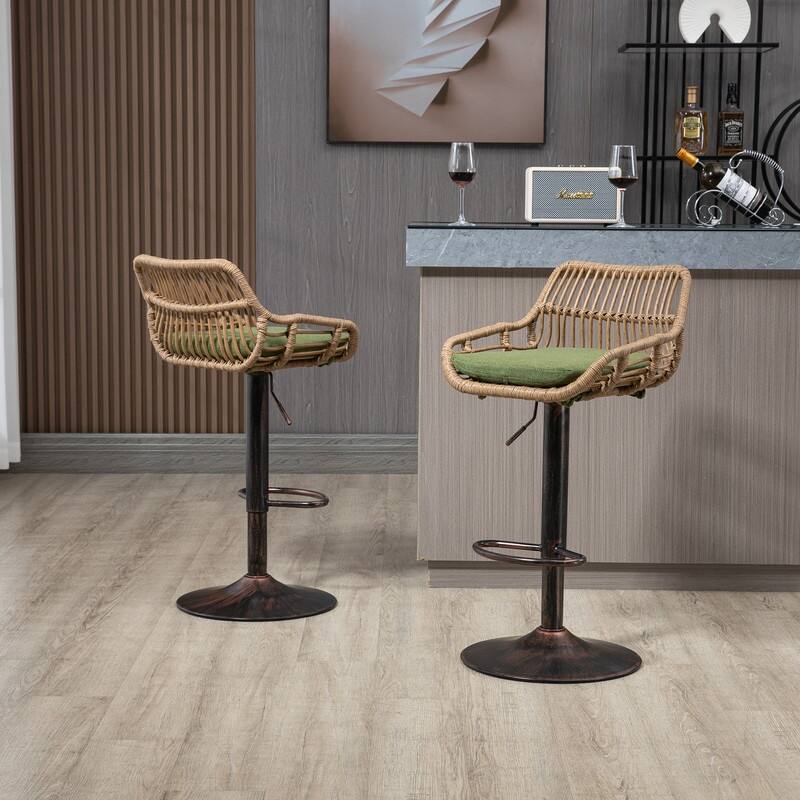 Modern Swivel Bar Stools Set of 2 Adjustable Counter Height Chairs with Footrest for Kitchen, Dining Room