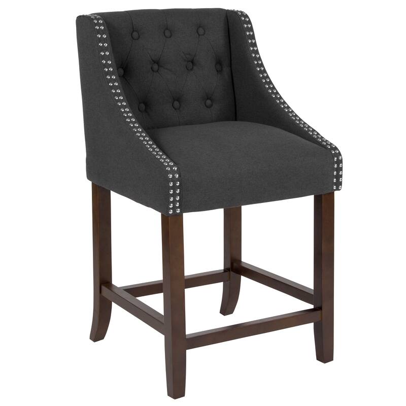 Transitional Tufted Upholstered/Walnut Finish Counter Stool (Set of 2)