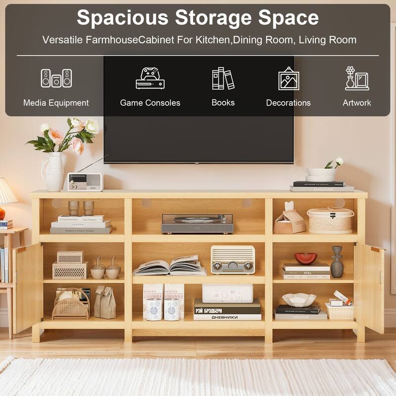 Pocassy 75 Inch Modern Media TV Console Table Cabinets with Doors