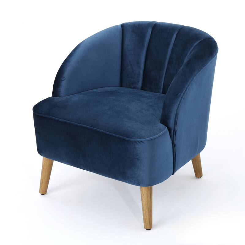 Roomfitters Modern Velvet Accent Chair, Upholstered Barrel Chair with Wooden Legs
