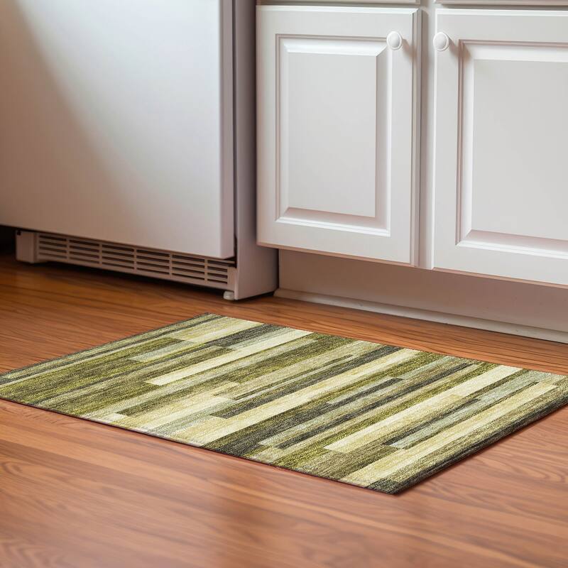 Premium Washable Super Soft Mosaic Stripe Mayfield Rug - Olive - 1'8" x 2'6"