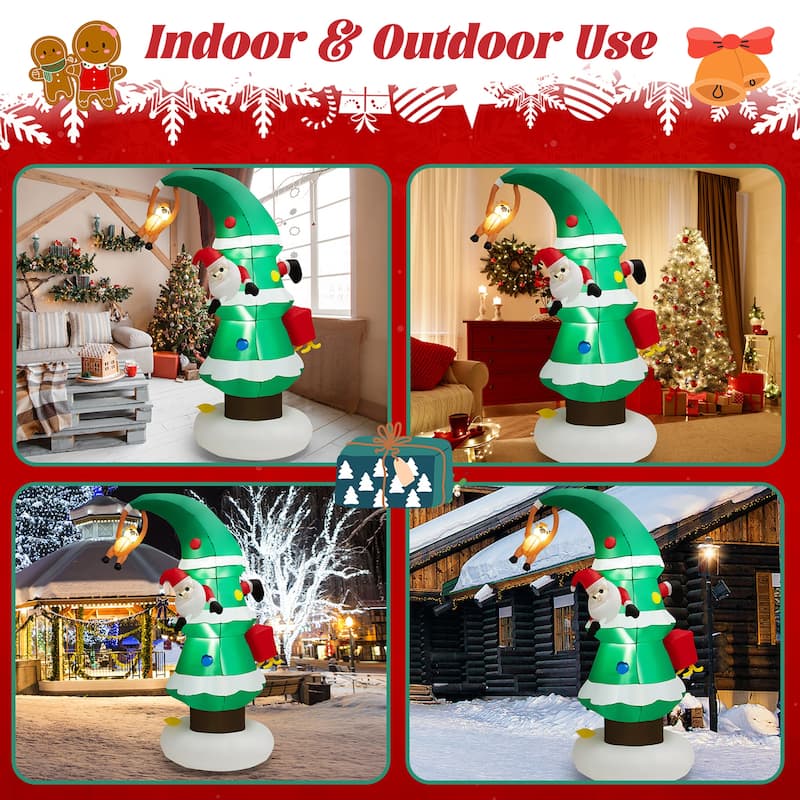 Gymax 8FT Christmas Inflatable Tree & Santa Claus Yard Decor w/ Air - See Details