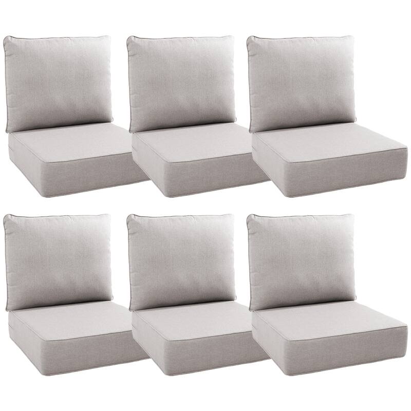 Gymojoy 24"x22"x6" Patio Thick Cushions & Pillows Set - Deep Seat Indoor/Outdoor Water & Fade Resistant - Six Sets - Beige
