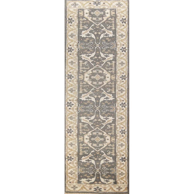 Gray Oushak Oriental Runner Rug Hand-Knotted Wool Carpet - 2'7" x 10'0"