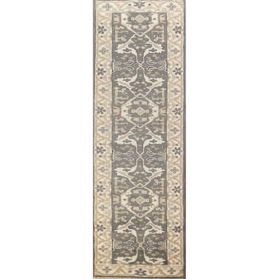 Gray Oushak Oriental Runner Rug Hand-Knotted Wool Carpet - 2'7" x 10'0"