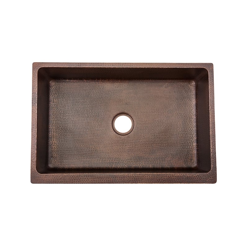 33-in Hammered Copper Apron Front Single Basin Kitchen Sink w/ Fleur De Lis (KASDB33229F)