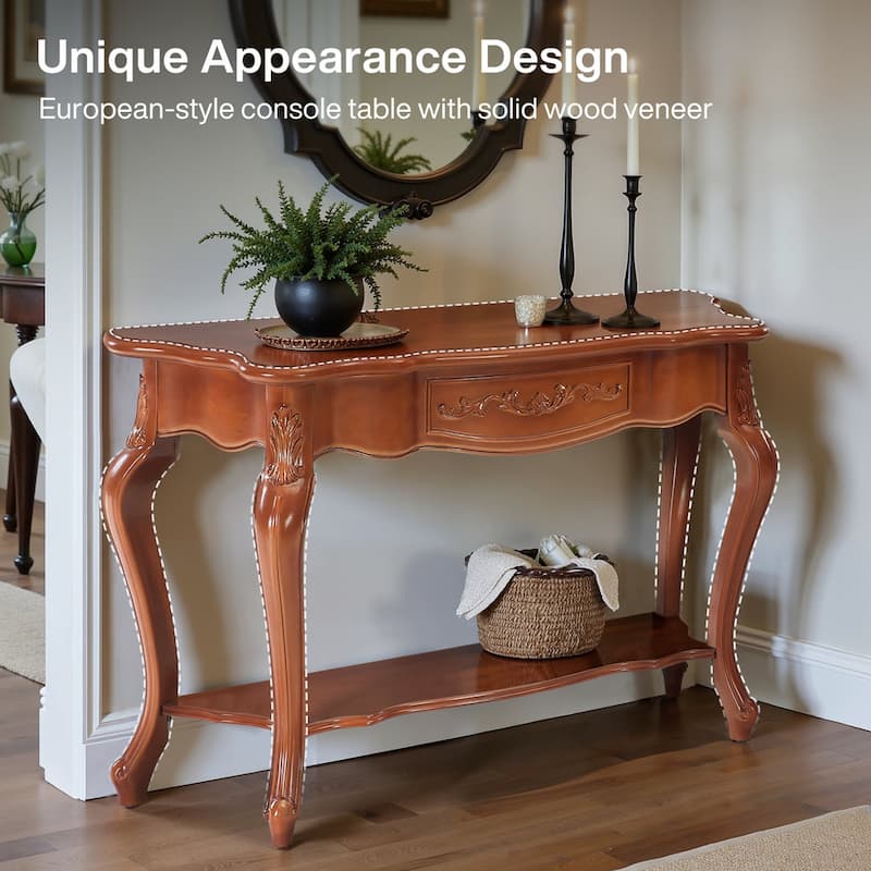 Mid-Century Modern Vintage Console Table with Shelf