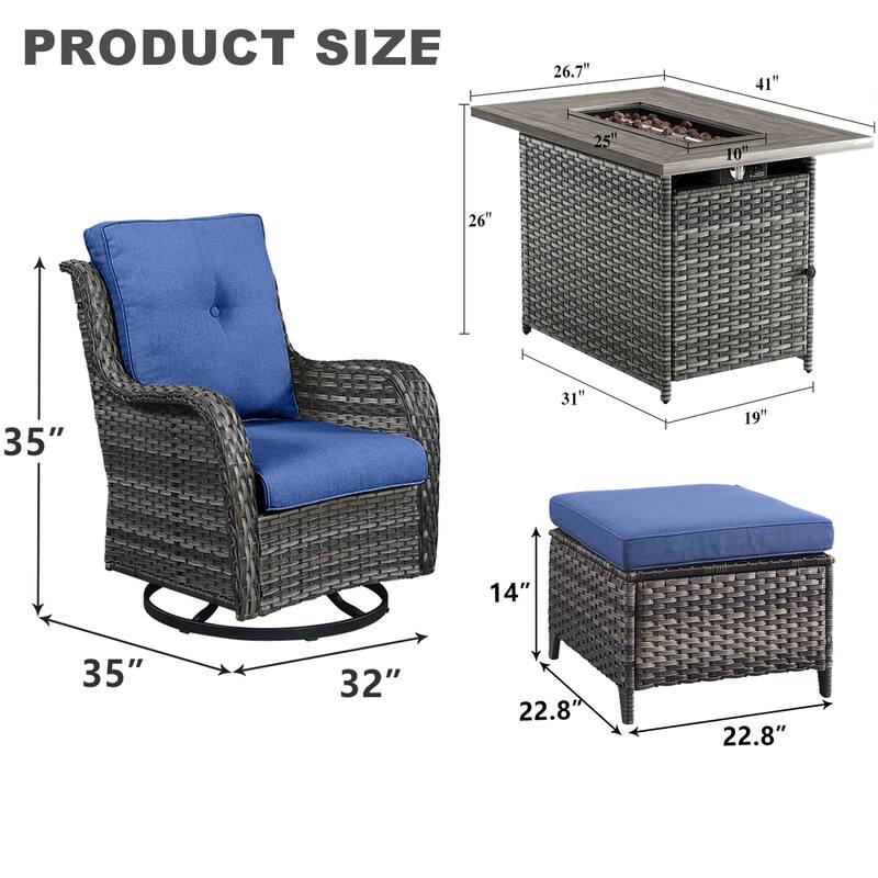 Fire Pit Table with Siwvel Chair Ottomans