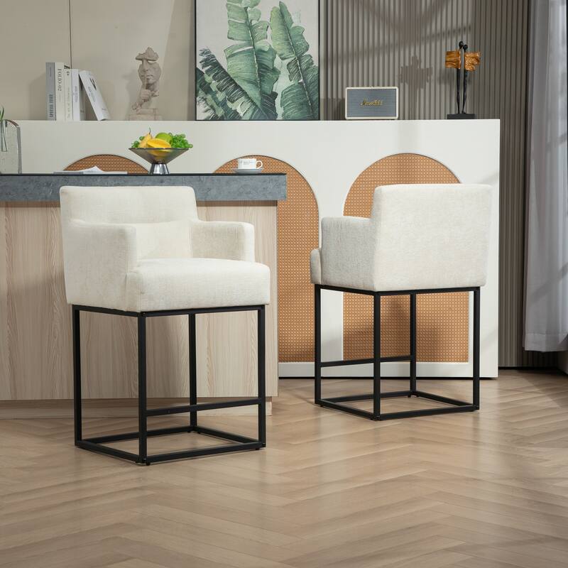 House Hold Counter Height Bar Stools Set of 2,Modern Square PU Bar Stool
