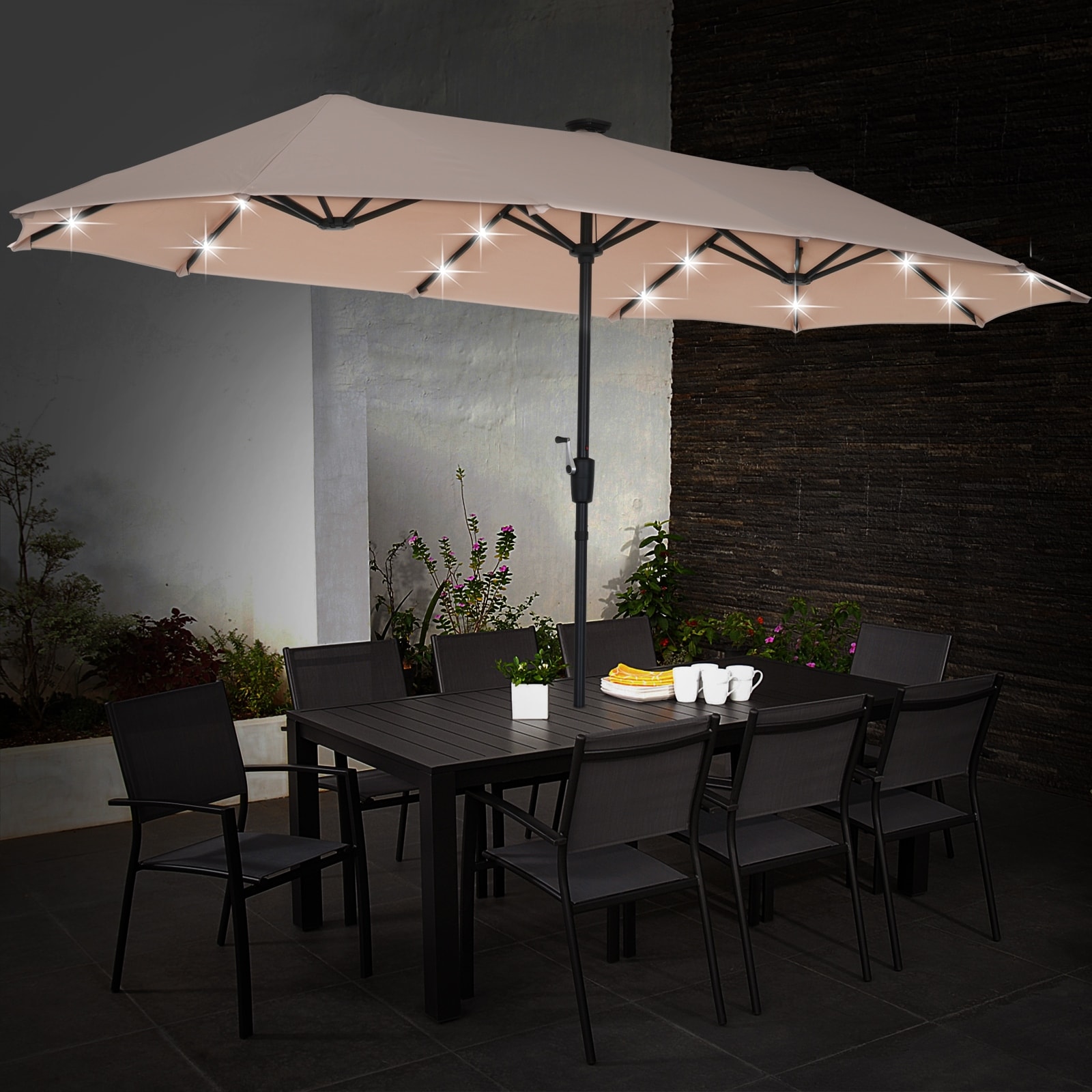 13ft Outdoor Patio Umbrella with LED Lights - On Sale - Bed