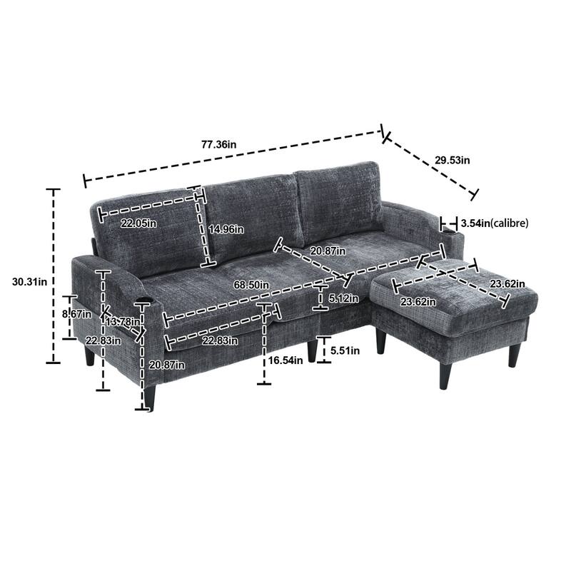 Convertible Sectional Sofa Couch, L-Shape Cozy Sofa Couch Set 4 Seat Sofa Sectional with Storage Ottoman for Living Room