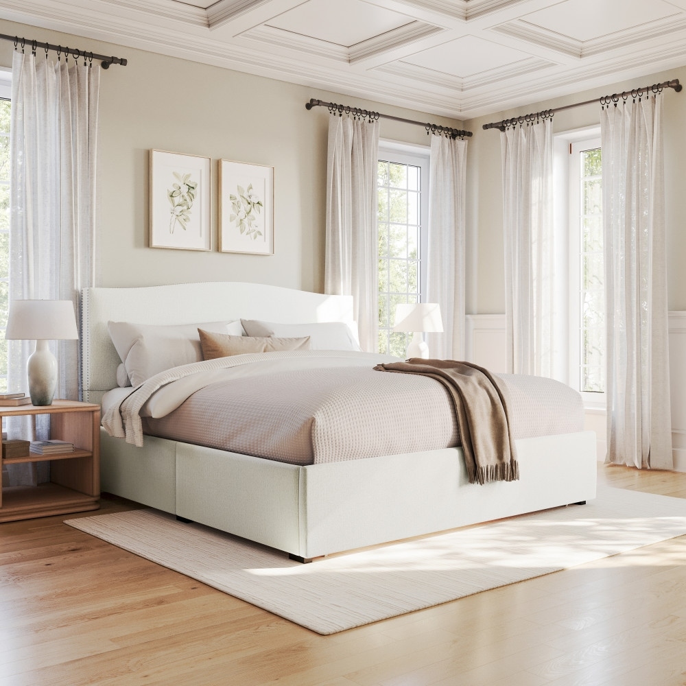 Martha Stewart Curved Nail Trim Headboard Platform Bed-Large Storage Drawer