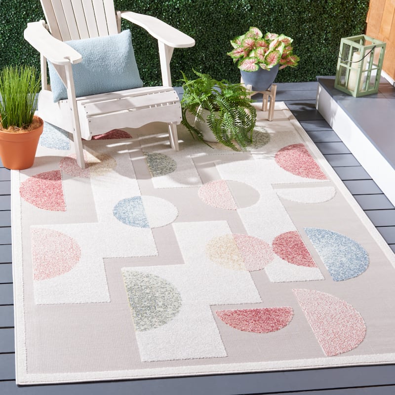 SAFAVIEH Sarasota Enza Indoor/ Outdoor Waterproof Patio Backyard Rug - 6'7" Square - Grey/Pink