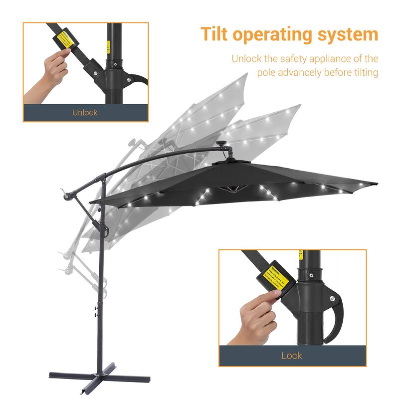 BONOSUKI 10ft Patio offset Umbrella Hanging Umbrella With LED Lights