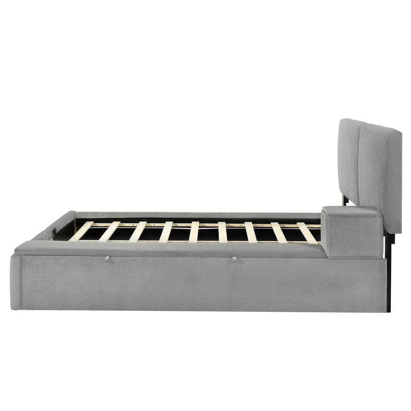 Elegant Design Upholstered Platform Bed with Lateral Storage Compartments