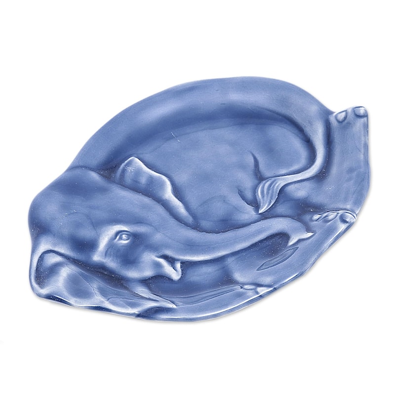 Novica Handmade Elephant At Rest In Blue Celadon Ceramic Plate