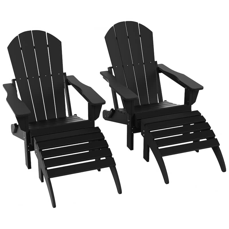 Polytrends Laguna Hdpe All Weather Outdoor Patio Foldable Adirondack Chairs With Ottomans (5-Piece Set)
