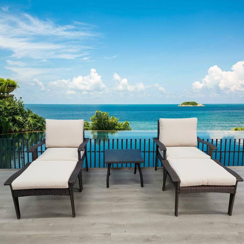 Beige Rattan Luxe 5-piece Outdoor Patio Furniture Set with Removable Plush Cushions, Easy Clean and Assemble