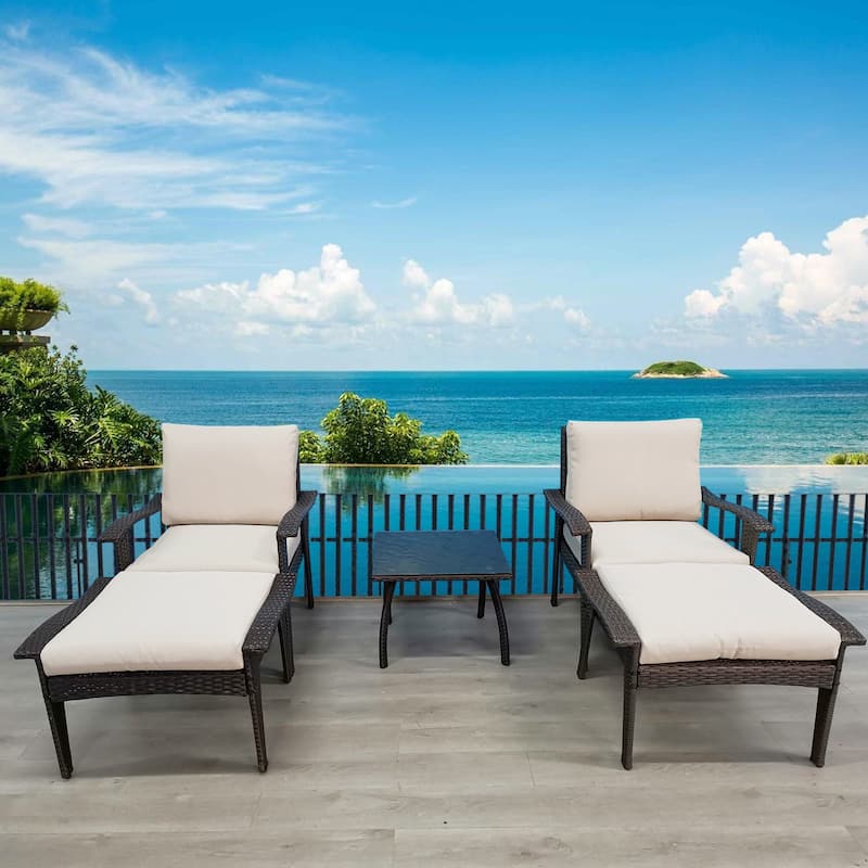 Rattan Luxe 5-piece Outdoor Patio Furniture Set with Removable Plush Cushions, Easy Clean and Assemble