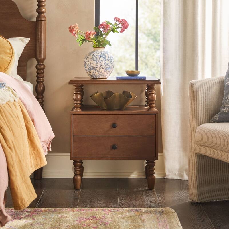 Walker Edison Easy Assembly Solid Wood 2-Drawer Nightstand - Dark Brown