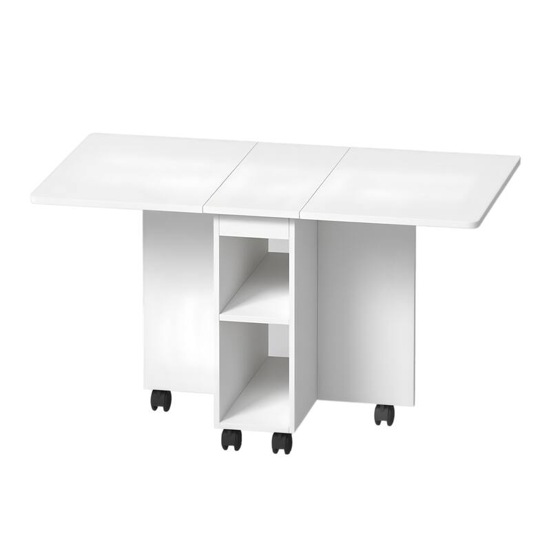 Folding Drop Leaf Dining Table Set for 4 with 4 Chairs, Space Saving Foldable Dining Table with Storage and 6 Wheels