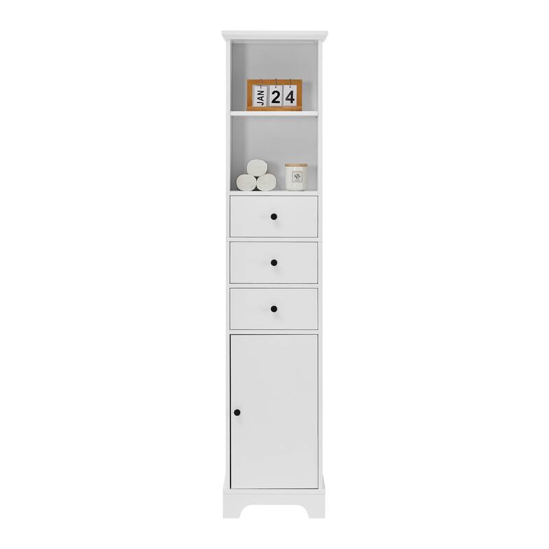 White Tall Bathroom Cabinet, Freestanding Storage Cabinet with 3 Drawers and Adjustable Shelf Minimalist Storage Cabinet