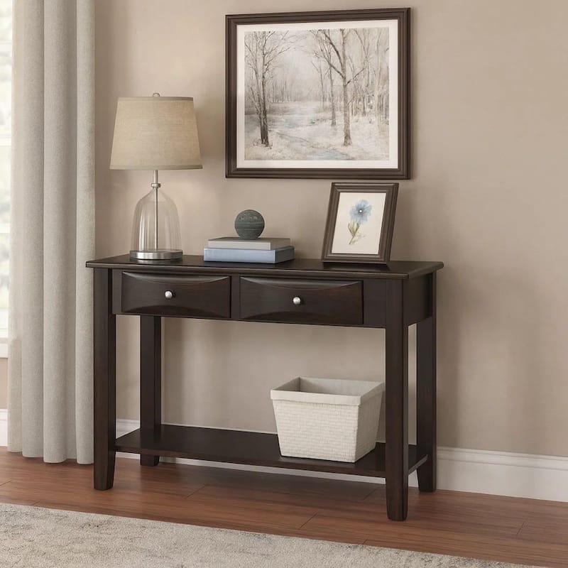 Wooden Console Table with 2 Spacious Drawers, Brown