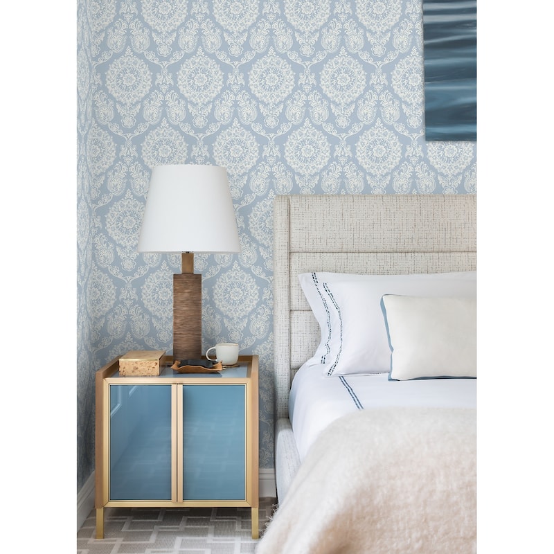 Chesapeake Helm Damask Light Blue Floral Medallion Wallpaper