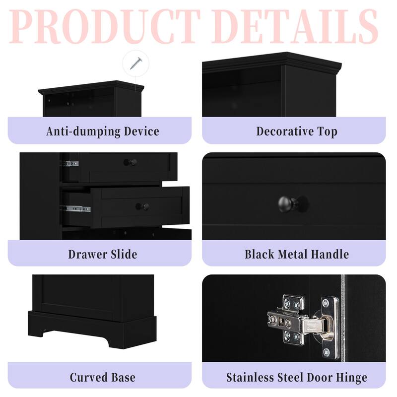 Bathroom Storage Cabinet with Adjustable Shelf and Anti-Tip Kit, Freestanding Clothes Cabinet Floor Cabinet