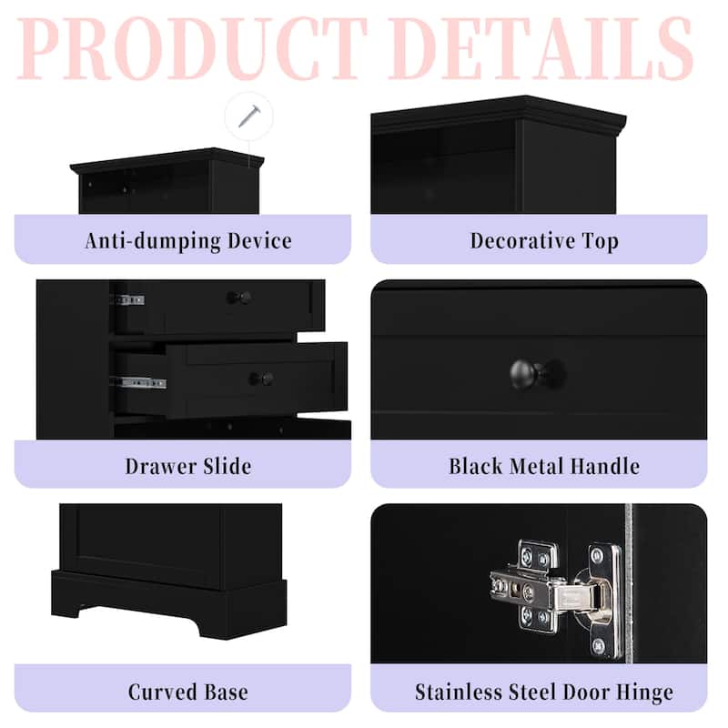 Tall Storage Cabinet with 3 Drawers and Adjustable Shelves