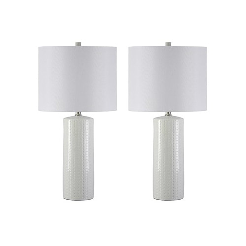 Ashley Furniture L177904 - Set Of 2 Steuben White Ceramic Table Lamp w/ Fabric Drum Shade