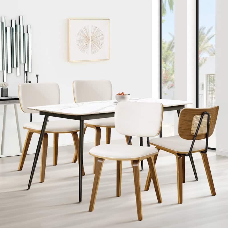 Faux Leather Upholstered Dining Chairs Set of 2/4 with Wood Legs - 32.3"H x 18.5"W x 21.8"D - Set of 4 - Cream White-PU back