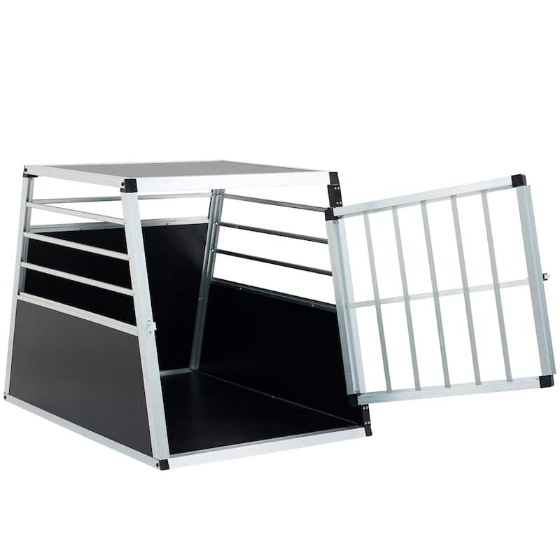 GDFStudio - Miller Aluminum Double Doors Travel Crate Trapezoidal Kennel Dog Cat Carrier Durable