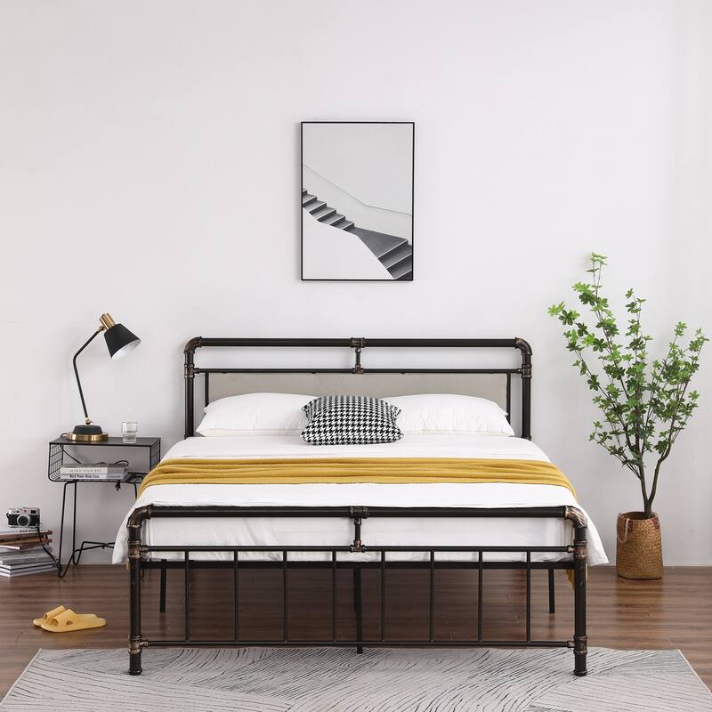 Single-Layer Bed Head and Soft Pull Buckle Bed End Standpipe Water Pipe Bed Black Gold-Painted Iron Bed