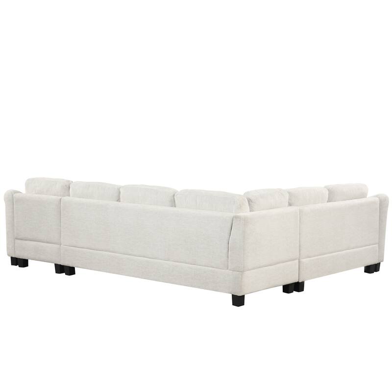 111.8" U-shaped Chenille Sofa with Storage Ottoman, White