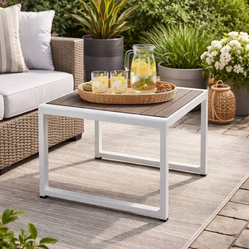 Kili 35 Inch Coffee Table, Gray Polyresin Top, Crisp White Aluminum Frame