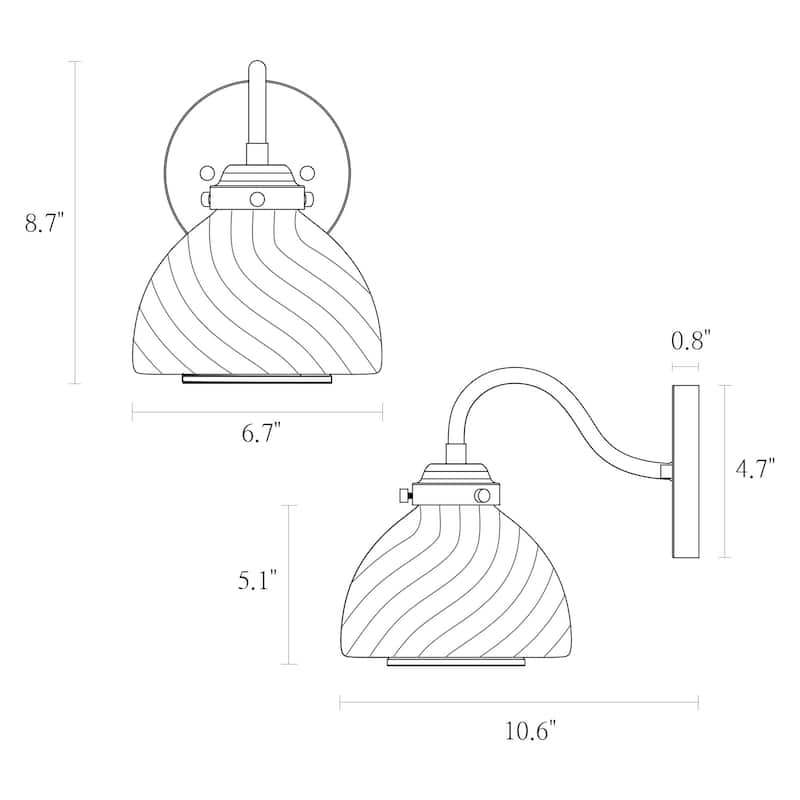 Draki Mid-century Modern Gold Unique Dome Glass Bathroom Light Crooked Vintage Armed Wall Sconce - W 6.7" x H 8.7" x D 10.6"