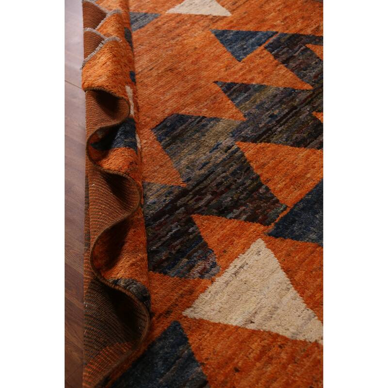 Geometric Orange Moroccan Oriental Rug Hand-Knotted Wool Carpet - 6'10" x 9'10"