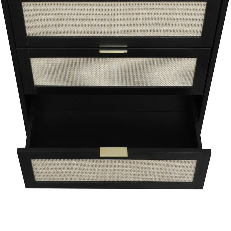 Rattan 3-Drawer Cabinet with Moisture-Proof Finish & Anti-Tipping Device for Safe Storage