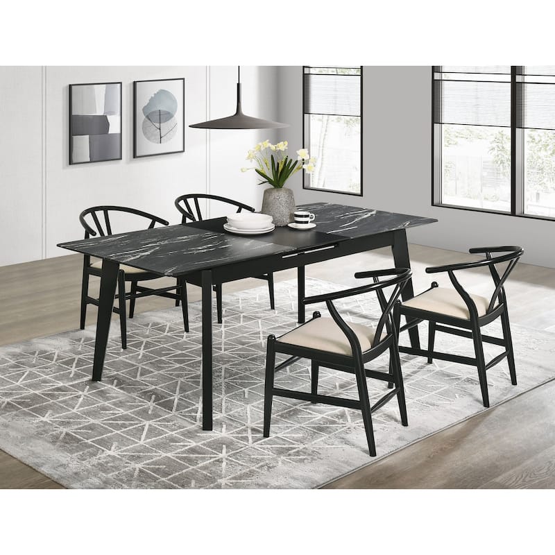 Crestmont Black Rectangular Dining Set with Extension Leaf - 5-Piece
