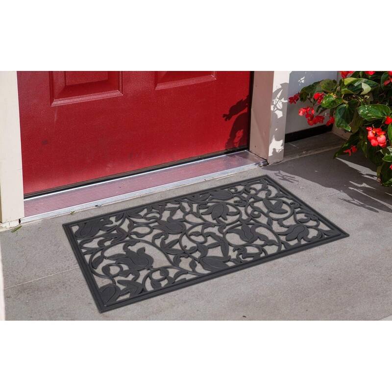 Envelor Floral Wrought Iron Rubber Entrance Mat Welcome Doormat, 18" x 30"