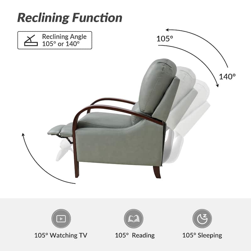 Alex Mid-century Modern Cigar Genuine Leather Manual Recliner with Wooden Curved Arms, Set of 2