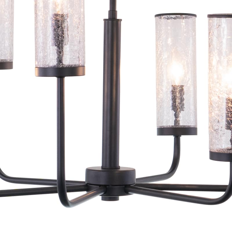 Glencoe 6 Light Matte Black Multi-Level Chandelier Clear Crackle Glass - 28-in W x 21.75-in H x 28-in D
