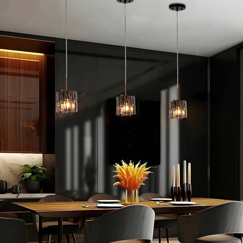 Kasy Modern 1-Light Textured Glass Pendant Light Unique Kitchen Island Light - Small: W4.7" x H 8.7" - Hanging with Wire