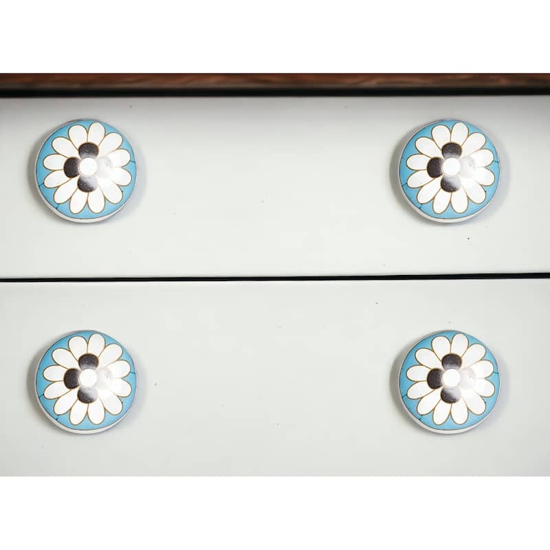 Floral White And Sky Blue Set Of 12 Knobs - Blue