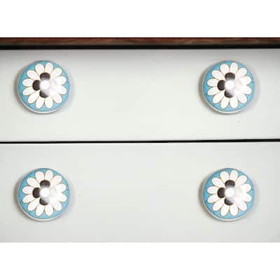 Floral White And Sky Blue Set Of 12 Knobs