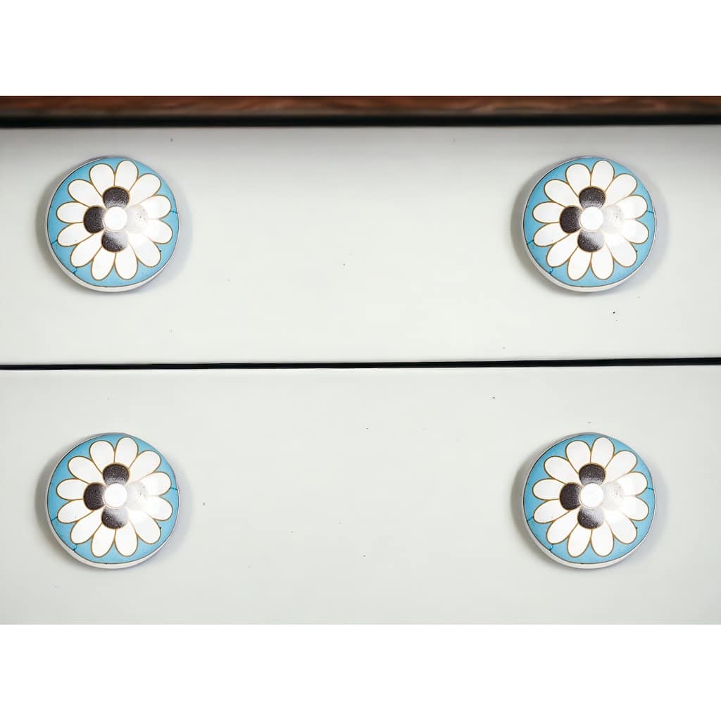Floral White And Sky Blue Set Of 12 Knobs