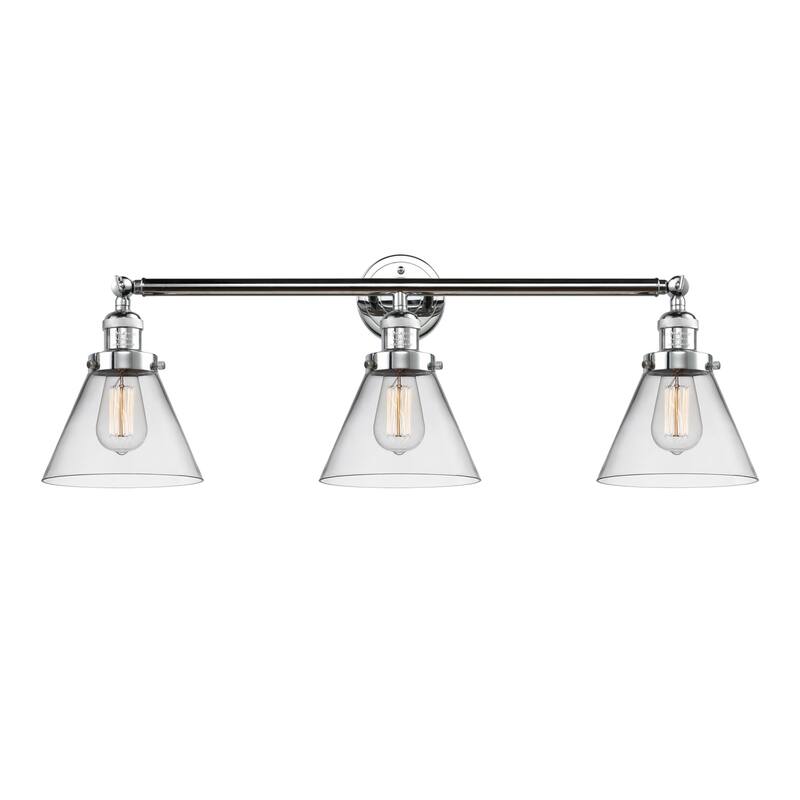 Innovations Lighting Large Cone 3 Light 32" Wide Bathroom Vanity Light - Polished Chrome / Clear