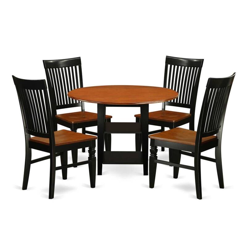 HomeStock 5-Pc Black and Cherry Finish Solid Wood Top - Round Dining Room Set - Seats 4